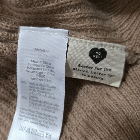 MADEWELL Granola Women's Merino Wool Knit Tan Sweater Boho Classy - Picture 7 of 12